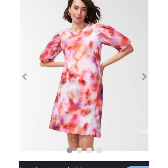 Chicos French Terry Tie-Dye Poof Sleeve Pockets Cotton Dress Shirt Sz 2 US L - Picture 2 of 6